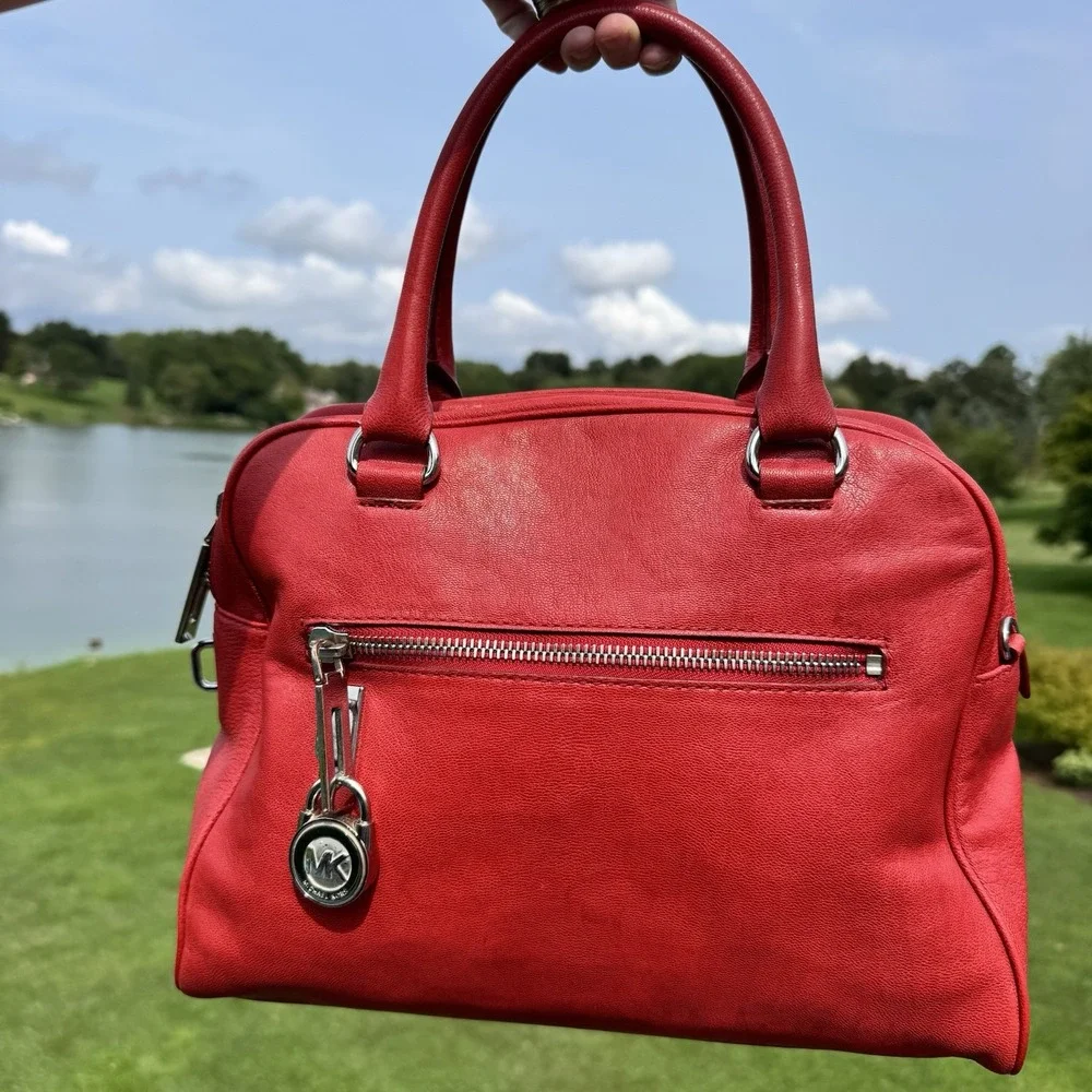 Michael Kors Red Leather Handbag Purse Shoulder Bag ~ Crossbody Strap